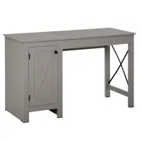 HOMCOM Home Office Writing Desk with Lower Storage Cabinet and X Bar Metal Frame, Grey(m-1)