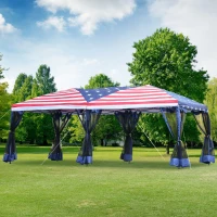 Outsunny 10x20 Pop Up Canopy Party Tent with Removable Mesh Sidewalls - American Flag Print(m-8)