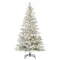 HOMCOM 7ft Pre-Lit Snow-Flocked Noble Fir Artificial Christmas Tree with Realistic Branches, 198 LED Lights and 342 Tips(m-9)