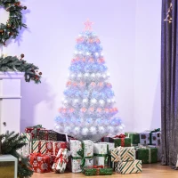 HOMCOM 5ft Prelit Artificial Christmas Tree with LED Lights, Multicolored Fiber Optics and Realistic Branch Tips, White(m-2)
