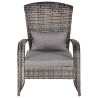 Outsunny Patio Wicker Adirondack Chair, Outdoor All-Weather Rattan Fire Pit Chair w/ Soft Cushions, Tall Curved Backrest and Comfortable Armrests for Deck or Garden, Gray(m-8)