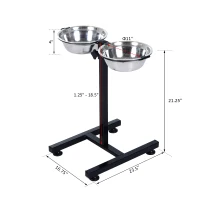 PawHut 24" Stainless Steel Adjustable Height Elevated Double Diner Dog Bowls - Silver/Black(m-3)