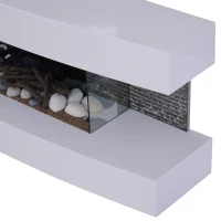 HOMCOM Wall Hanging Electric Fireplace Wood Mantle Mounted Home Heater 750W/1500W Stone Log Flame Stove w/ Remote Control White(m-9)