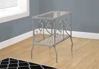 Monarch 22" Traditional Metal Scroll Design Tempered Glass 2-Tier Shelf Accent Side End Table - Silver Finish(m-2)