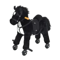 Qaba Kids Walking Pony Ride on Horse Rocking Toy Wheels & Footrest Neigh Sound  Black(m-1)