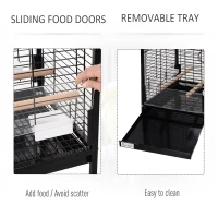 PawHut Metal Bird Parrot Cage With Rolling Standing 5ft w/ perches and bowls Black(m-6)