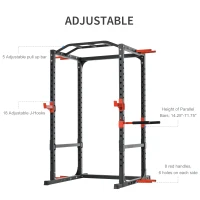 Soozier Adjustable Power Tower Dip Station Pull Up Bar Squat Rack Power Cage At Home Workout Equipment, Upper Body Strength Training Equipment(m-6)