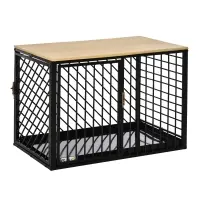 PawHut Furniture Style Dog Crate End Table w/ Cleaning Tray, Steel Dog Cage Kennel for Small Medium Pet Indoor Use Black(m-1)