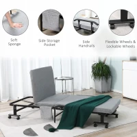 HOMCOM Rollaway Bed, Folding Bed with 3.25" Mattress, Portable Foldable Guest Bed with Adjustable Backrest, and Metal Frame on Wheels, Light Grey(m-7)