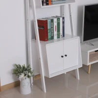 HOMCOM 3 Tier Ladder Bookcase Storage Cabinet Home Organizer Living Room White(m-5)