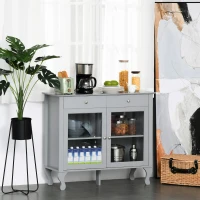 HOMCOM Retro Style Kitchen Sideboard, Buffet Cabinet, Cupboard with Glass Doors and Drawers, Adjustable Shelves for Living Room(m-2)