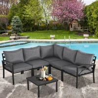 Outsunny 6-Piece Patio L-Shaped Sofa Conversation Set with Coffee Table, Water-Fighting Materials, & Comfort, Grey(m-2)
