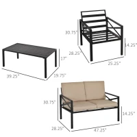 Outsunny 4-Piece Patio Furniture Set Garden Conversation Set with Soft Washable Cushions & Strong Steel Frame, Beige(m-3)