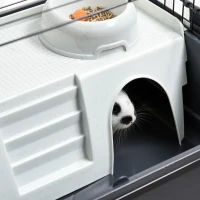 PawHut Two-Story Small Animal Cage Removable from Stand, Pet Habitat with Shelf & Wheels, 33" x 18.5" x 35", Charcoal Gray(m-10)