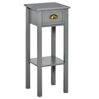 HOMCOM 2-Tier Tall Side Table, Nightstand End Table w/ Drawer & Bottom Shelf for Living Room, Bedroom, Gray