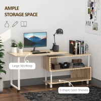 HOMCOM Mobile L-Shaped Rotating Computer Desk with Storage Shelves Moveable Rolling Writing Table Home Office Study Workstation for Home Office, Oak(m-5)