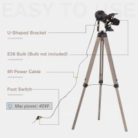 HOMCOM Floor Lamp Height Adjustable Camera Shape Lampshade Black(m-6)