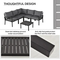 Outsunny 6-Piece Patio L-Shaped Sofa Conversation Set with Coffee Table, Water-Fighting Materials, & Comfort, Grey(m-6)