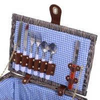 Outsunny Double-Lid Wicker Picnic Basket for 4 People Cutlery Plate Wine Glass(m-6)