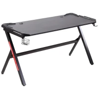 HOMCOM 55" Gaming Desk Racing Style Computer Table with LED Light Cup Gamepad Holder Headphone Hook Cable Management E-sport Study Workstation, Black(m-2)
