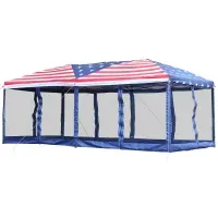 Outsunny 10x20 Pop Up Canopy Party Tent with Removable Mesh Sidewalls - American Flag Print(m-15)