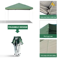 Outsunny 13x13ft Easy Pop up Tent Outdoor Sun Shelter with Carrying Bag Green(m-4)