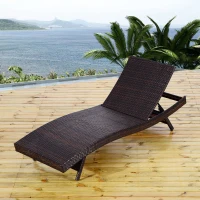 Outsunny Patio Wicker Lounger Chair, Outdoor PE Rattan Foldable Chaise Chair with 5 Position Adjustable Back, Padded Cushion, Cream(m-2)