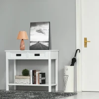 HOMCOM Console Table with 2 Storage Drawers and Open Shelf, Modern Sofa Table for Hallway, Living Room, or Bedroom, White(m-2)