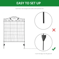 Outsunny Decorative Garden Fencing, 4 Panel Steel Wire Frame Outdoor Barrier, Enhances Backyard Privacy(m-3)