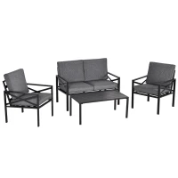 Outsunny 4-Piece Patio Furniture Set Garden Conversation Set with Soft Washable Cushions & Strong Steel Frame, Grey(m-1)