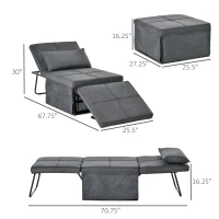 HOMCOM 4-in-1 Multi Function Folding Single Sofa Bed with Retractable Footrest, Convertible Sleeper with Adjustable Backrest For Living Room and Small Spaces, Dark Grey(m-3)