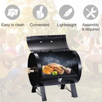 Outsunny 20" Charcoal Barbecue Grill with Wooden Handle Portable Outdoor Camping Charcoal Barbecue Grill Improved Air Circulation(m-5)