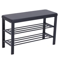 HOMCOM Hallway Shoe Bench with 2 Tier Shoe Rack Holder Entryway Shoe Storage Shelf Unit with Padded Seat Black(m-1)