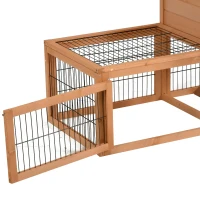 PawHut 53" Wooden Rabbit Hutch Bunny House Poultry Cage With Outdoor Run, Removable Tray, Ramp and Weatherproof Roof(m-17)
