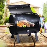 Outsunny 20" Charcoal Barbecue Grill with Wooden Handle Portable Outdoor Camping Charcoal Barbecue Grill Improved Air Circulation(m-2)