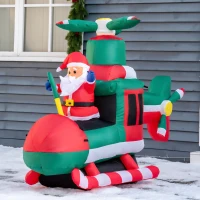 HOMCOM 5FT Christmas Inflatable Santa Claus Flying Helicopter with Built-in LED Lights, Outdoor Indoor Blow up Holiday Yard Decorations(m-9)