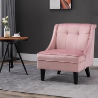 HOMCOM Upholstered Accent Chair Modern Winged Tufted Contemporary Single Sofa Chair with Rubber Wood Legs, Thick Padding Mid-Back, and Wings for Living Room Bedroom, Pink(m-2)