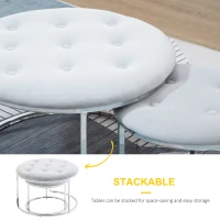 HOMCOM Nesting Coffee Table Set of 2, Round End Tables with Velvet-Feel Button Tufted Top for Living Room, Home Office, Grey(m-5)