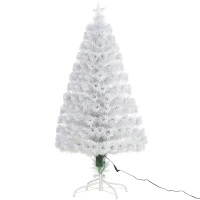 HOMCOM 4ft Fir Artificial Christmas Tree with Realistic Branches, 130 Multi-Color Fiber Optic LED Lights and 130 Tips, White(m-1)