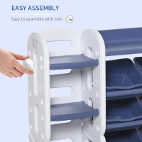 Qaba Kids Toy Storage Organizer with Detaching Sections for Corner Storage, Lightweight Toy Shelf for Kids with Large Capacity, Bin Storage Shelf, Blue(m-7)