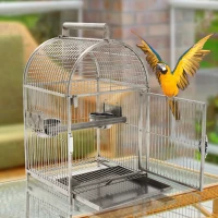 PawHut 25" Bird Carrier Cage Parrot Macaw Cockatiel Travel Cage Stainless Steel Dome Top with Two Feed Bowls(m-1)