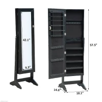 HOMCOM Mirrored Jewellery Cabinet Armoire Stand Organizer for Rings Earrings Bracelets Lockable Black(m-3)