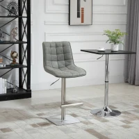 HOMCOM Vintage PU Leather Bar Stool with Stainless Steel Base, Adjustable Counter Height Bar Chair Swivel Barstool with Back, Footrest, Grey(m-2)