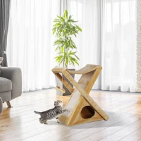 PawHut Fold-and-Store Cat Tower Kitty Activity Tree Center Scratcher Cave Hammock w/Hanging Balls Yellow(m-1)