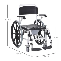 HOMCOM Rolling Shower Wheelchair Bath Toilet Commode Bariatric with Wheels, Detachable Bucket & Shower-Proof Design, 17" Seat Width, Black(m-3)