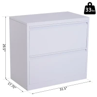 Vinsetto 30" 2 Drawer File Cabinet Cold Rolled Steel Metal Storage Chest Home Office Furniture White(m-3)