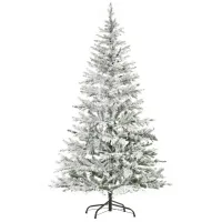 HOMCOM 7ft Pre-Lit Snow-Flocked Noble Fir Artificial Christmas Tree with Realistic Branches, 198 LED Lights and 342 Tips(m-1)