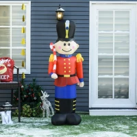 HOMCOM 6ft Christmas Inflatable Nutcracker Toy Soldier with Candy Cane, Outdoor Blow-Up Yard Decoration with LED Lights Display(m-9)