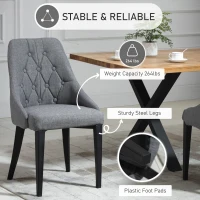 HOMCOM Modern Dining Chairs Set of 2, Button Tufted High Back Accent Chairs with Upholstered Seat, Steel Legs for Living Room, Kitchen, Study, Dark Grey(m-5)
