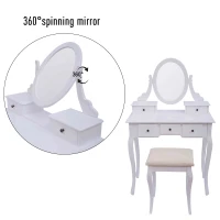 HomCom Dressing Table Stool Makeup Mirror Wood Dresser Antique Style Shabby Chic with Vanity Mirror & Stool - White(m-5)